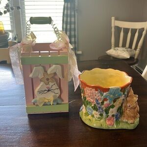 Easter spring ceramic planter and wooden box with handle bundle